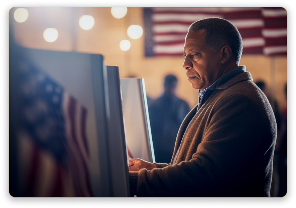 American Voter in a Polling Station Voting to Decide The Next President of the United States.